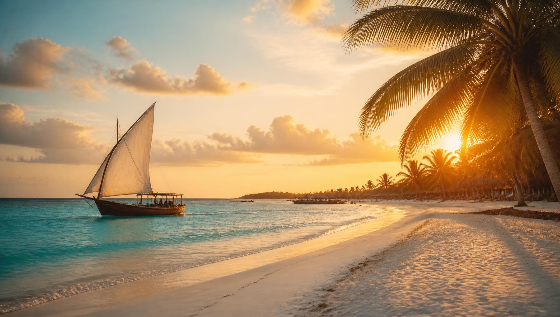 Clear shallow water and white sand on the Zanzibar coast